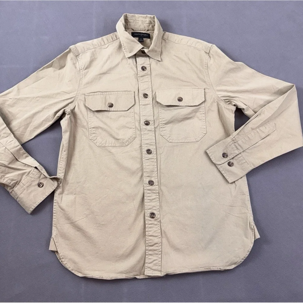 Banana Republic Mens S Khaki Button Front Shirt Cotton Stretch Utility Casual